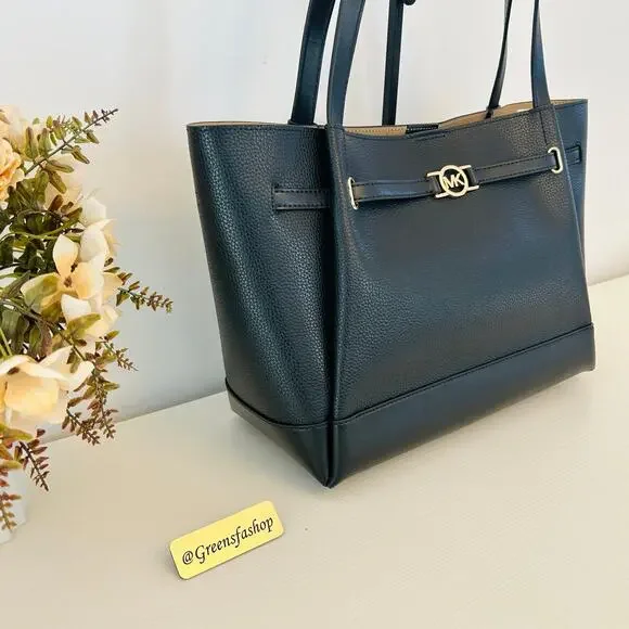 Michael Kors Purse Reed Large Logo Tote Bag Black MK - Picture 3 of 8